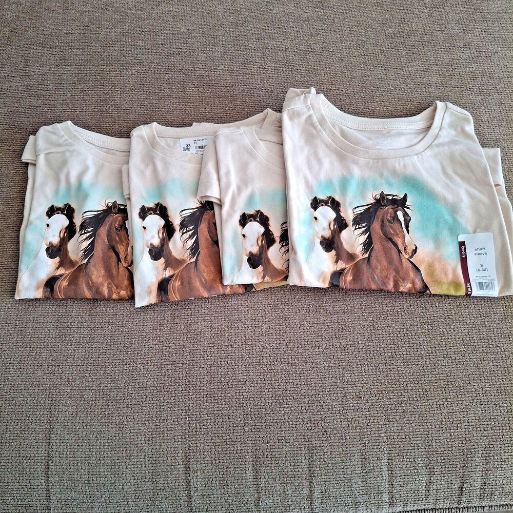 Lot of 4 NWT Wonder Nation Graphic T-Shirt "Graceful Gallop" Horses XS-2, S - 2
